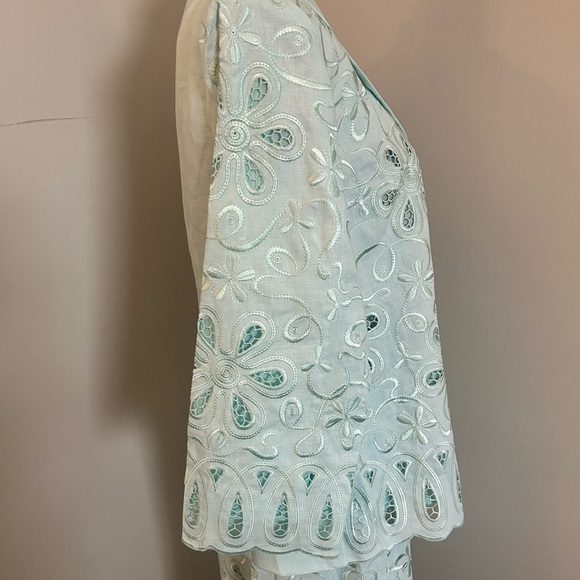 NWT JS Collections Elegant Mint Floral Embroidered Blazer and Skirt Set, Size 10 - Picture 6 of 13